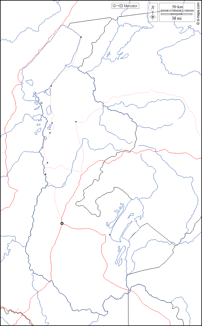 Luapula : d-maps.com: free map, free blank map, free outline map, free base map : boundaries, hydrography, main cities, roads, white