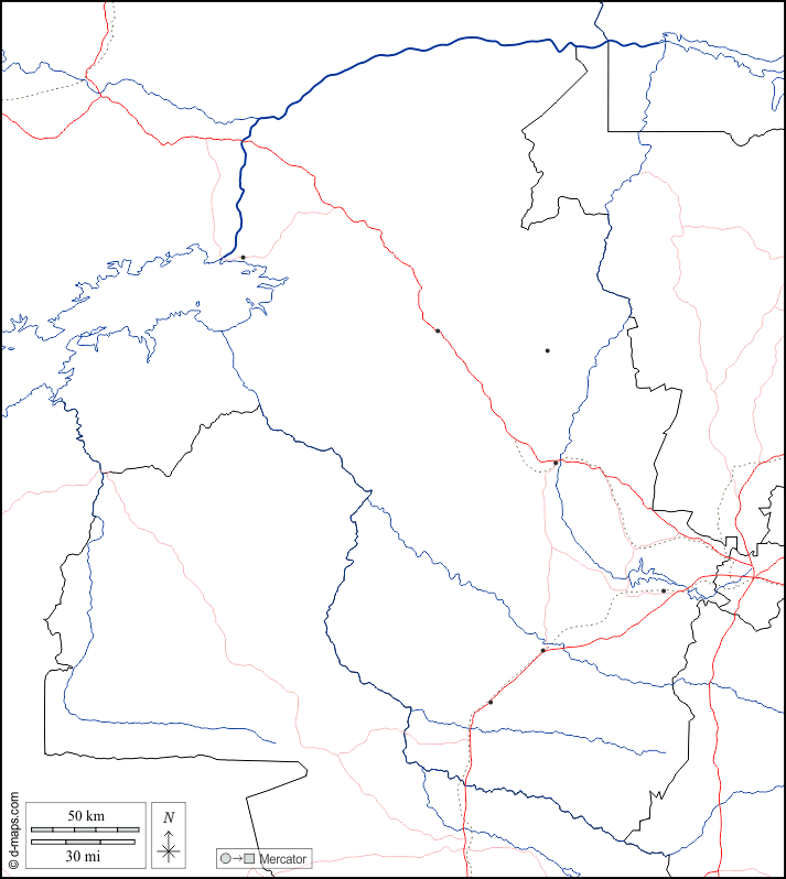 Mashonaland occidental : d-maps.com: carte géographique gratuite, carte géographique muette gratuite, carte vierge gratuite, fond de carte gratuit, formats graphiques courants : frontières, hydrographie, principales villes, routes, blanc