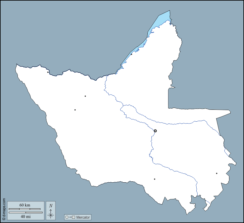 北馬塔貝萊蘭省 : d-maps.com: 免费地图, 免费的空白地图, 免费的轮廓地图, 免费基地地图 : 大纲, 水文学, 主要城市