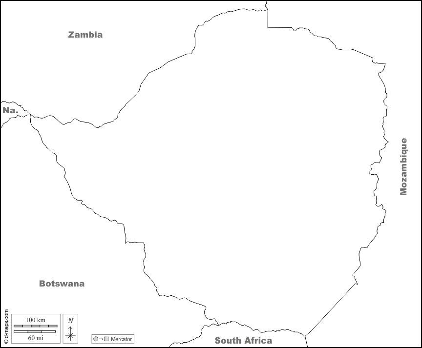 Zimbabwe : d-maps.com: mappa gratuita, mappa muta gratuita, cartina muta gratuita : frontiere, nomi, bianco