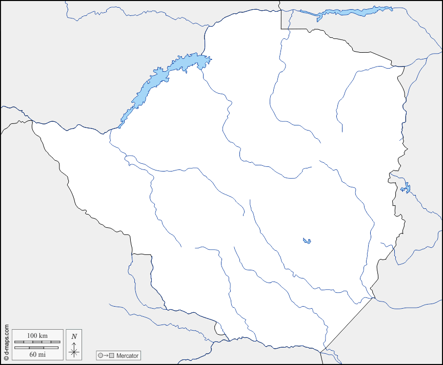 Zimbabwe : d-maps.com: mappa gratuita, mappa muta gratuita, cartina muta gratuita : frontiere, idrografia