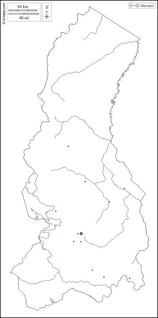 Dipartimento di La Paz : d-maps.com: mappa gratuita, mappa muta gratuita, cartina muta gratuita : contorni, idrografia, principali città, bianco