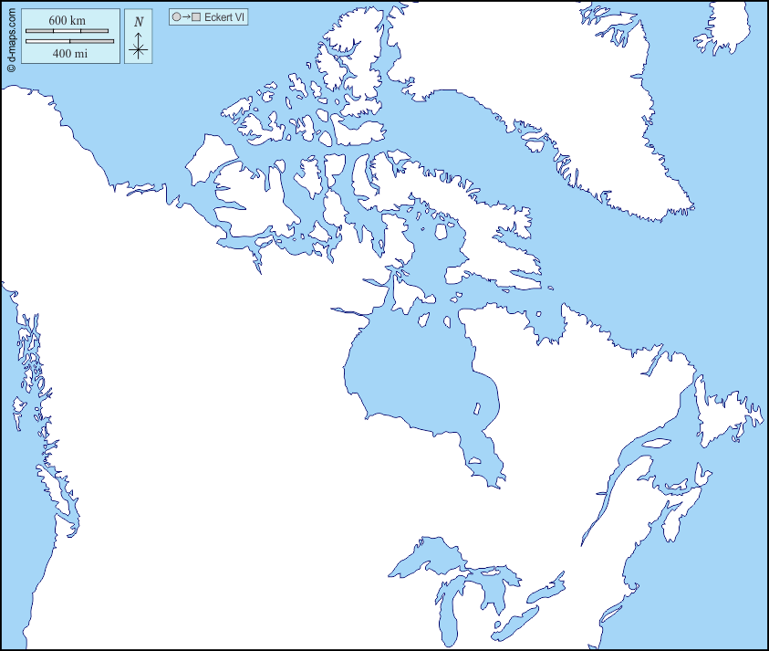 Canadá : d-maps.com: mapa livre, mapa em branco livre, mapa livre do esboço, mapa básico livre
 : costas