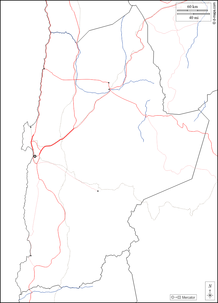 安托法加斯塔省 : d-maps.com: 免费地图, 免费的空白地图, 免费的轮廓地图, 免费基地地图 : 边界, 水文学, 主要城市, 道路, 白