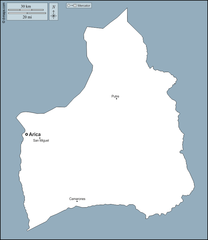 Арика-и-Паринакота : d-maps.com: Бесплатная карта, бесплатная карта, свободная карта, Бесплатная базовая карта
 : контур, Главные города, имена