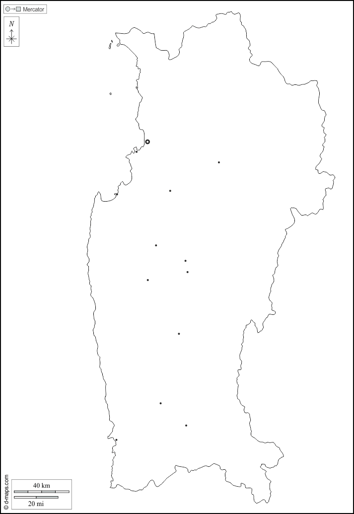 Región Coquimbo : d-maps.com: mapa gratuito, mapa mudo gratuito, mapa en blanco gratuito, plantilla de mapa : contornos, principales ciudades, blanco