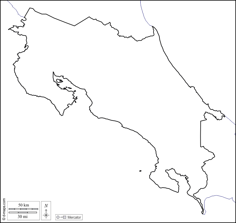 Costa Rica : d-maps.com: mapa gratuito, mapa mudo gratuito, mapa en blanco gratuito, plantilla de mapa : costas, límites, blanco