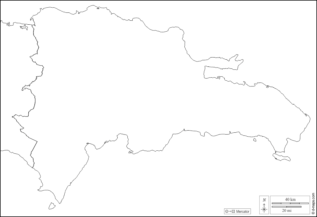 República Dominicana : d-maps.com: mapa gratuito, mapa mudo gratuito, mapa en blanco gratuito, plantilla de mapa : fronteras, blanco