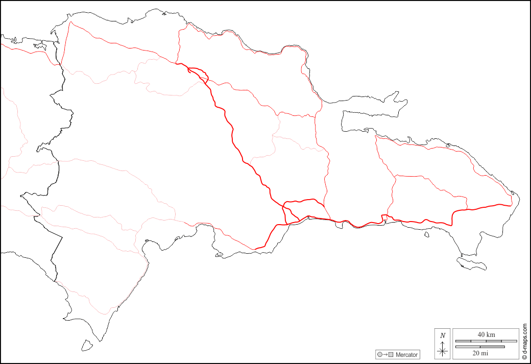 República Dominicana : d-maps.com: mapa gratuito, mapa mudo gratuito, mapa en blanco gratuito, plantilla de mapa : fronteras, carreteras, blanco