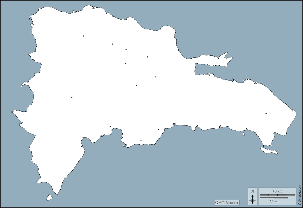 Repubblica Domenicana : d-maps.com: mappa gratuita, mappa muta gratuita, cartina muta gratuita : contorni, principali città