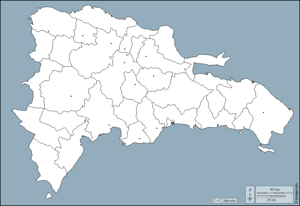 Dominikanische Republik : d-maps.com: Kostenlose Karten, kostenlose stumme Karte, kostenlose unausgefüllt Landkarte, kostenlose hochauflösende Umrisskarte : Umrisse, Provinzen, Wichtige Städte