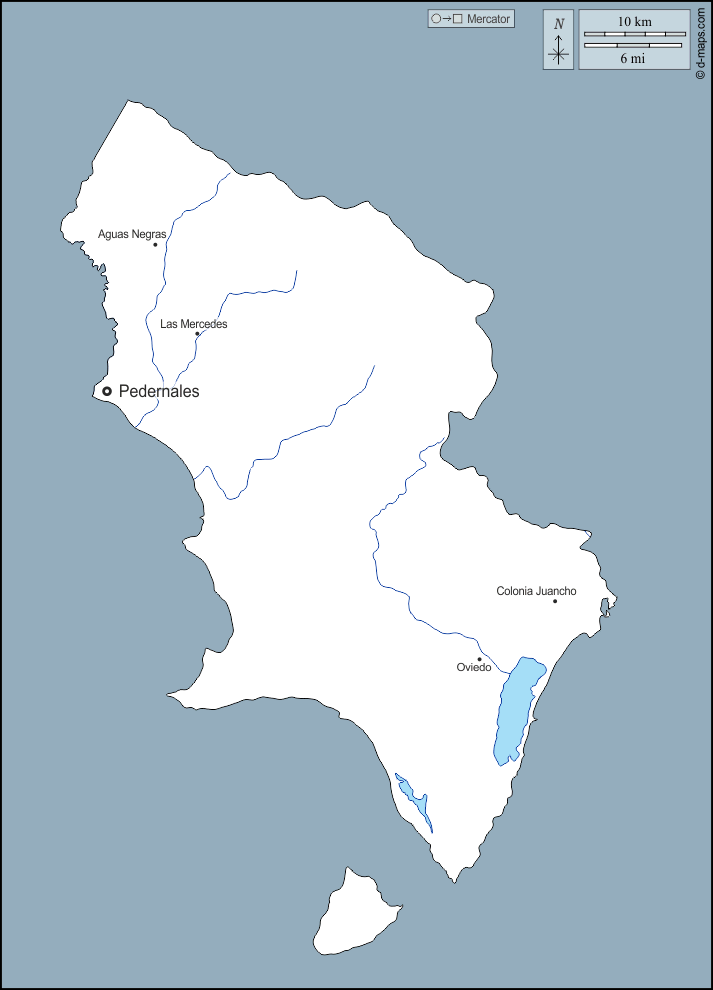 Pedernales : d-maps.com: mappa gratuita, mappa muta gratuita, cartina muta gratuita : contorni, idrografia, principali città, nomi