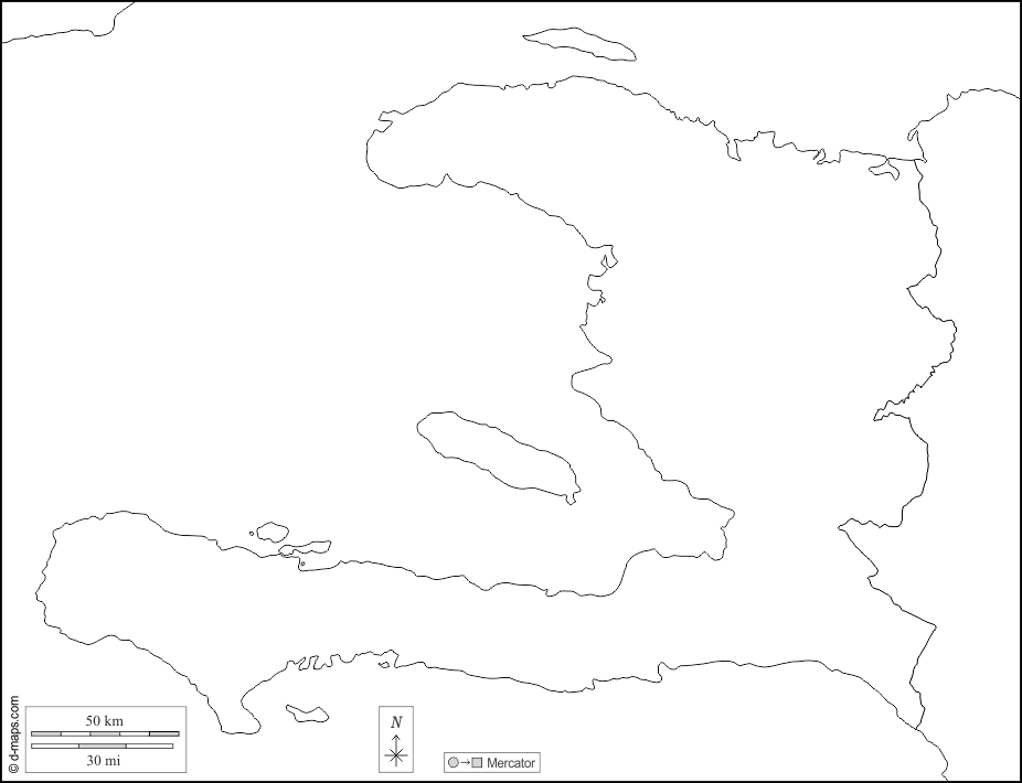 Haïti : d-maps.com: carte géographique gratuite, carte géographique muette gratuite, carte vierge gratuite, fond de carte gratuit, formats graphiques courants : frontières, blanc