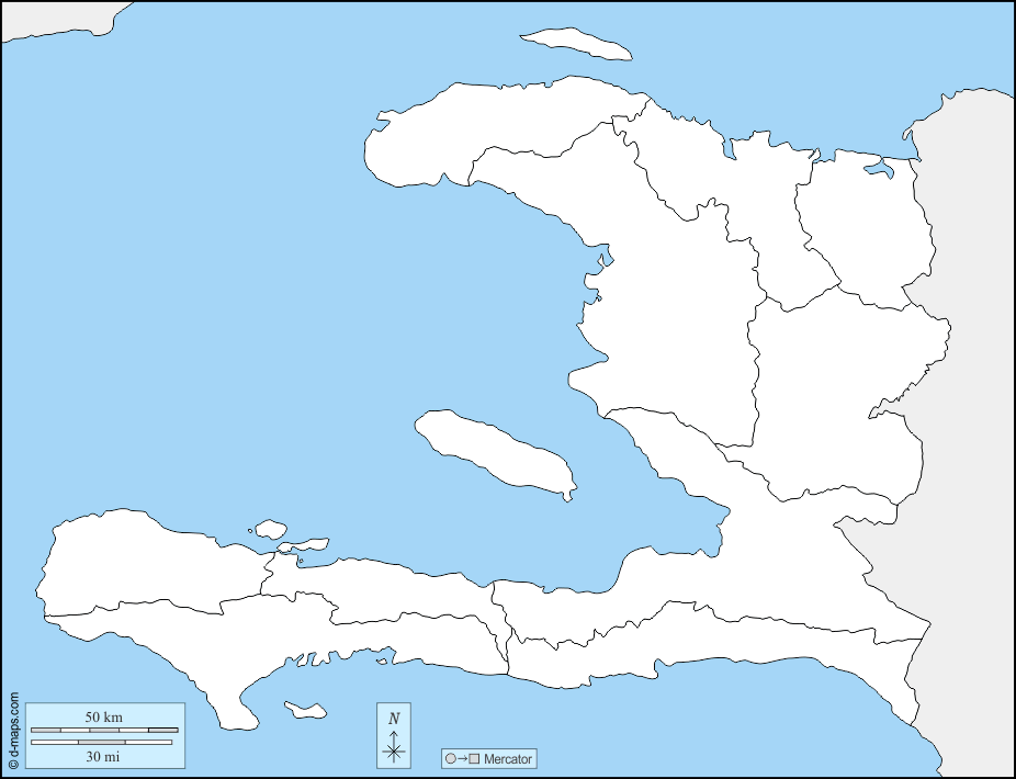 Haití : d-maps.com: mapa gratuito, mapa mudo gratuito, mapa en blanco gratuito, plantilla de mapa : fronteras, departamentos