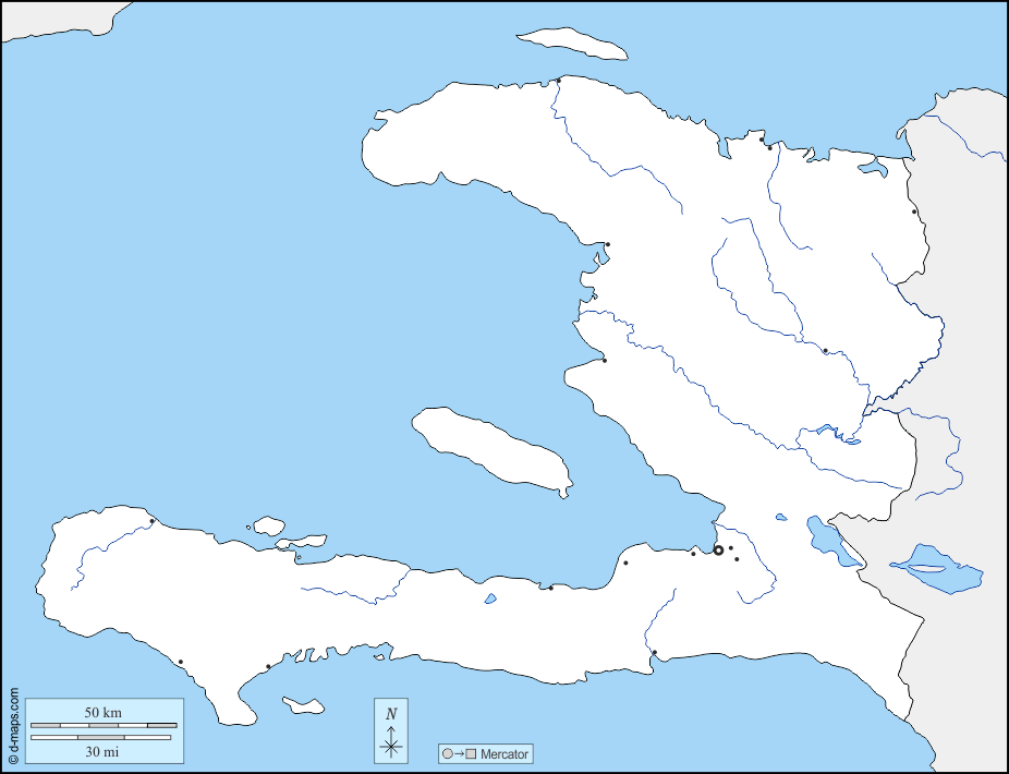 Haití : d-maps.com: mapa gratuito, mapa mudo gratuito, mapa en blanco gratuito, plantilla de mapa : fronteras, hidrografía, principales ciudades