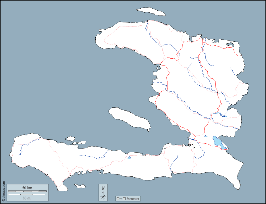 Haiti : d-maps.com: mappa gratuita, mappa muta gratuita, cartina muta gratuita : contorni, idrografia, principali città, strade