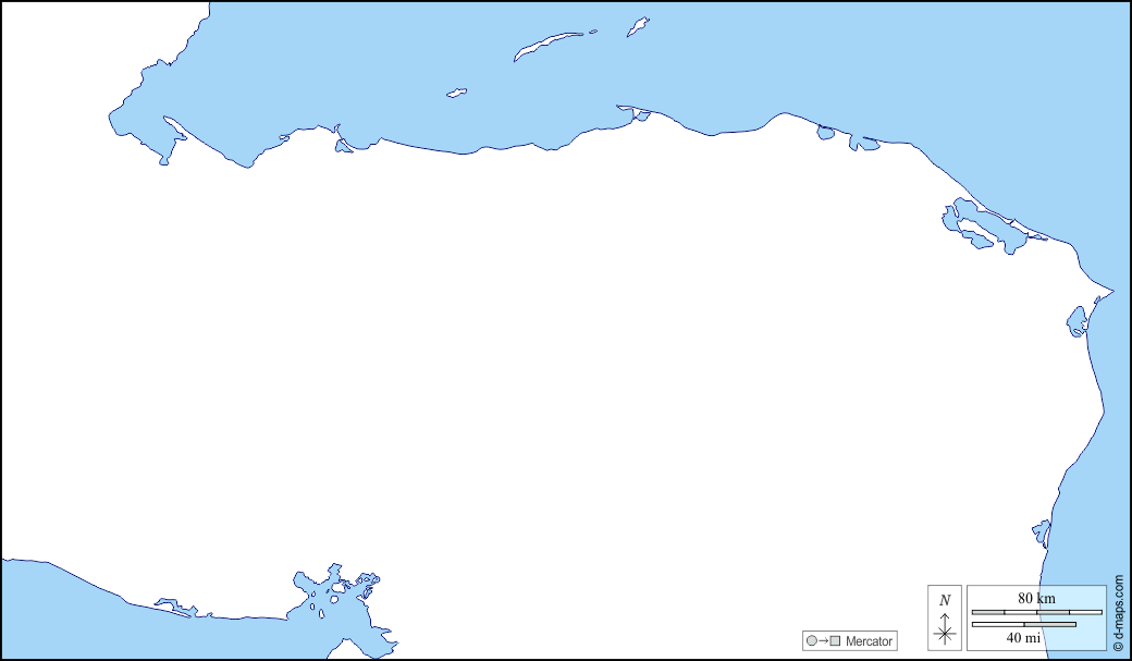 ホンジュラス : d-maps.com: 無料地図, 無料の空の地図, 無料のアウトラインマップ, 無料のベースマップ
 : 海岸