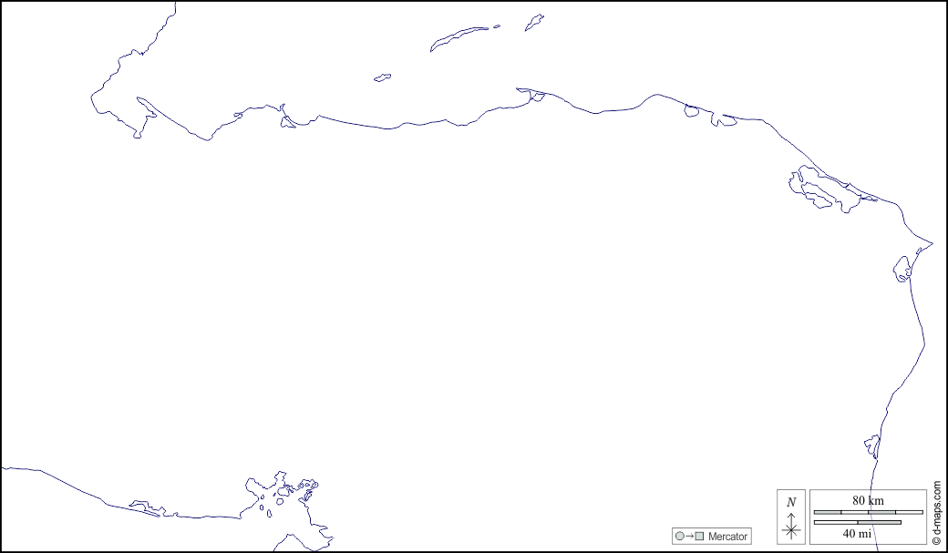 Honduras : d-maps.com: mappa gratuita, mappa muta gratuita, cartina muta gratuita : litorali, bianco