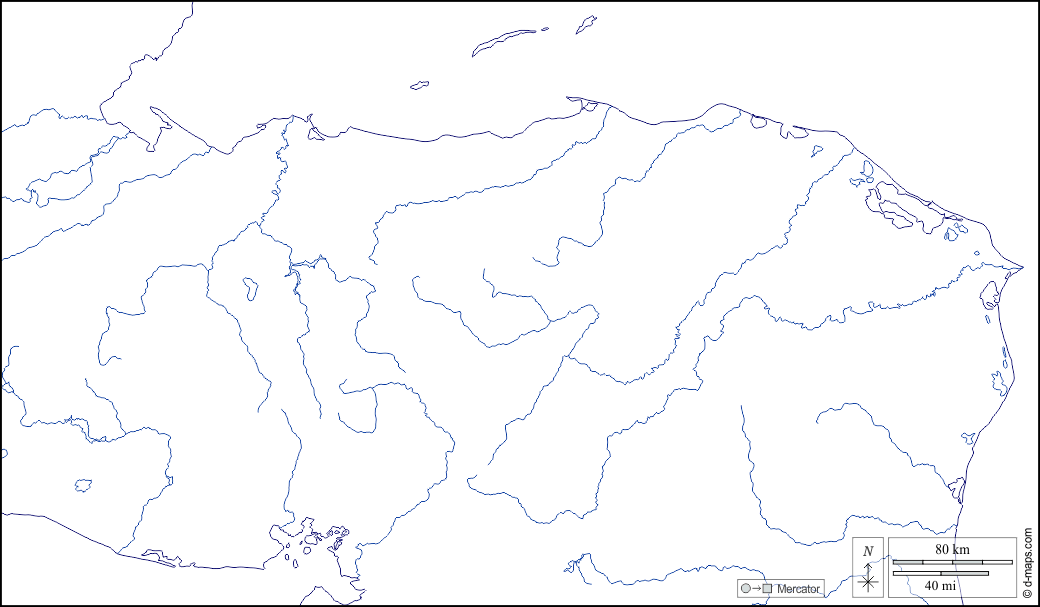 Honduras : d-maps.com: mappa gratuita, mappa muta gratuita, cartina muta gratuita : litorali, idrografia, bianco