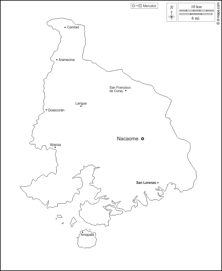 Dipartimento di Valle : d-maps.com: mappa gratuita, mappa muta gratuita, cartina muta gratuita : contorni, principali città, nomi, bianco