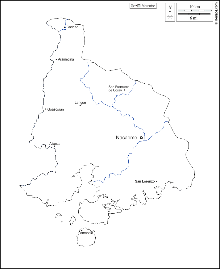 Dipartimento di Valle : d-maps.com: mappa gratuita, mappa muta gratuita, cartina muta gratuita : contorni, idrografia, principali città, nomi, bianco