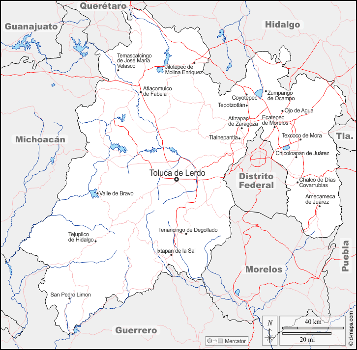 Mexico : d-maps.com: mappa gratuita, mappa muta gratuita, cartina muta gratuita : frontiere, idrografia, principali città, strade, nomi