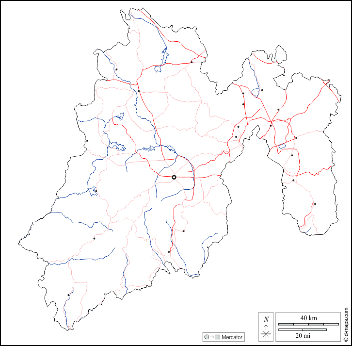 México : d-maps.com: mapa livre, mapa em branco livre, mapa livre do esboço, mapa básico livre
 : contornos, hidrografia, principais cidades, estradas, branco