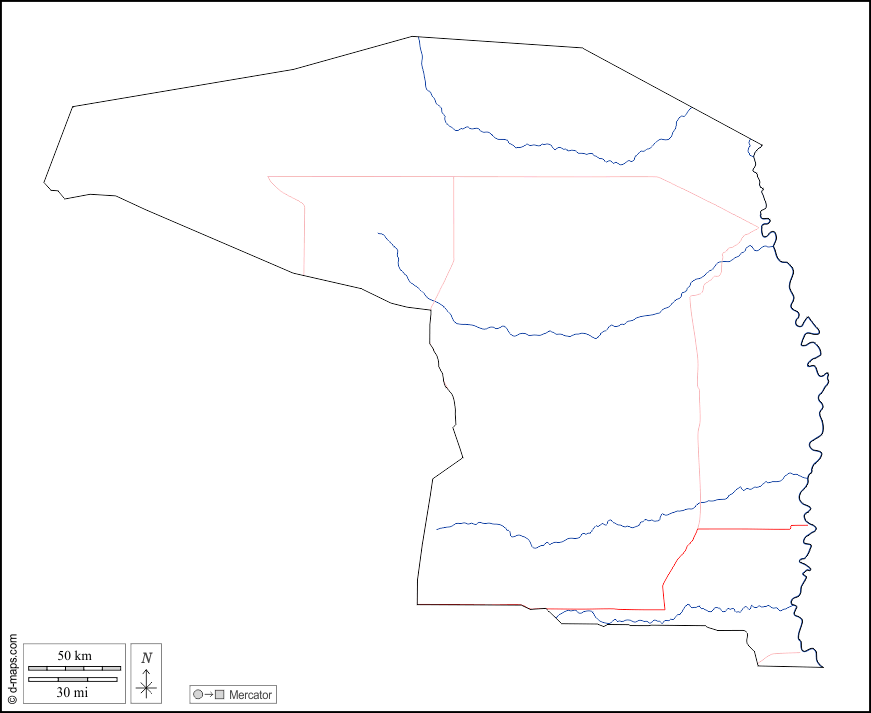 Alto Paraguay : d-maps.com: free map, free blank map, free outline map, free base map : outline, hydrography, roads, white