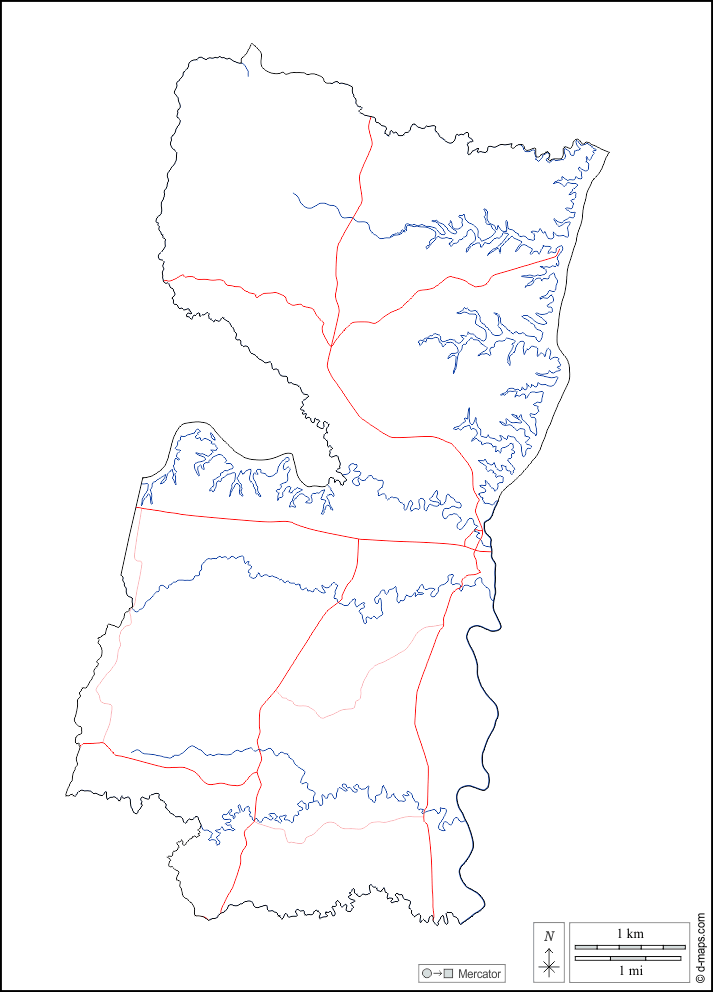 Alto Paraná : d-maps.com: mapa livre, mapa em branco livre, mapa livre do esboço, mapa básico livre
 : contornos, hidrografia, estradas, branco
