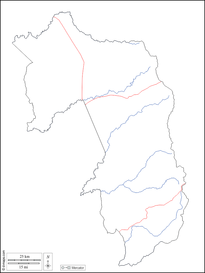 Amambay : d-maps.com: mappa gratuita, mappa muta gratuita, cartina muta gratuita : contorni, idrografia, strade, bianco