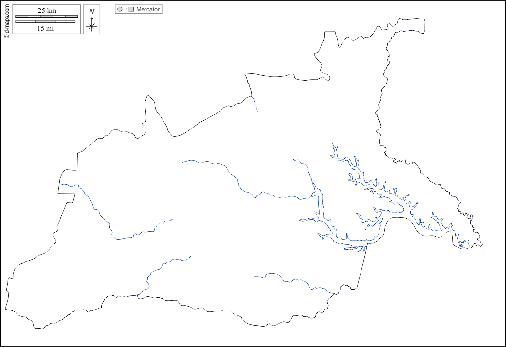 Caaguazú : d-maps.com: mapa gratuito, mapa mudo gratuito, mapa en blanco gratuito, plantilla de mapa : contornos, hidrografía, blanco