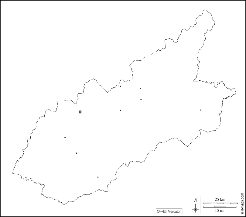 卡薩帕省 : d-maps.com: 免费地图, 免费的空白地图, 免费的轮廓地图, 免费基地地图 : 大纲, 主要城市, 白