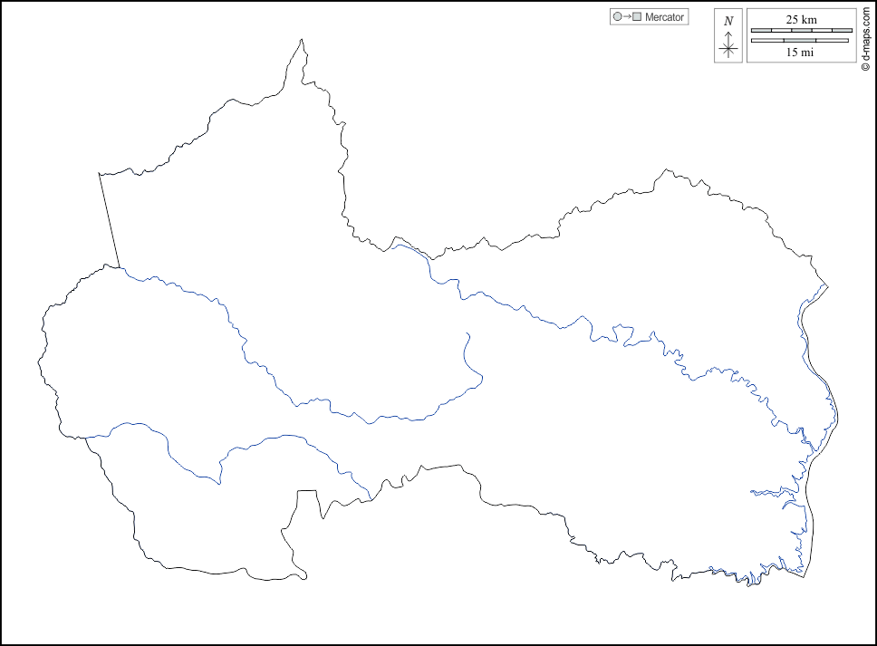 カニンデジュ県 : d-maps.com: 無料地図, 無料の空の地図, 無料のアウトラインマップ, 無料のベースマップ
 : 輪郭, 川と湖, 白い