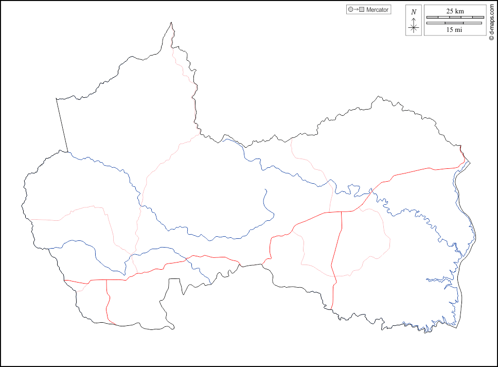 Canindeyú : d-maps.com: mapa gratuito, mapa mudo gratuito, mapa en blanco gratuito, plantilla de mapa : contornos, hidrografía, carreteras, blanco