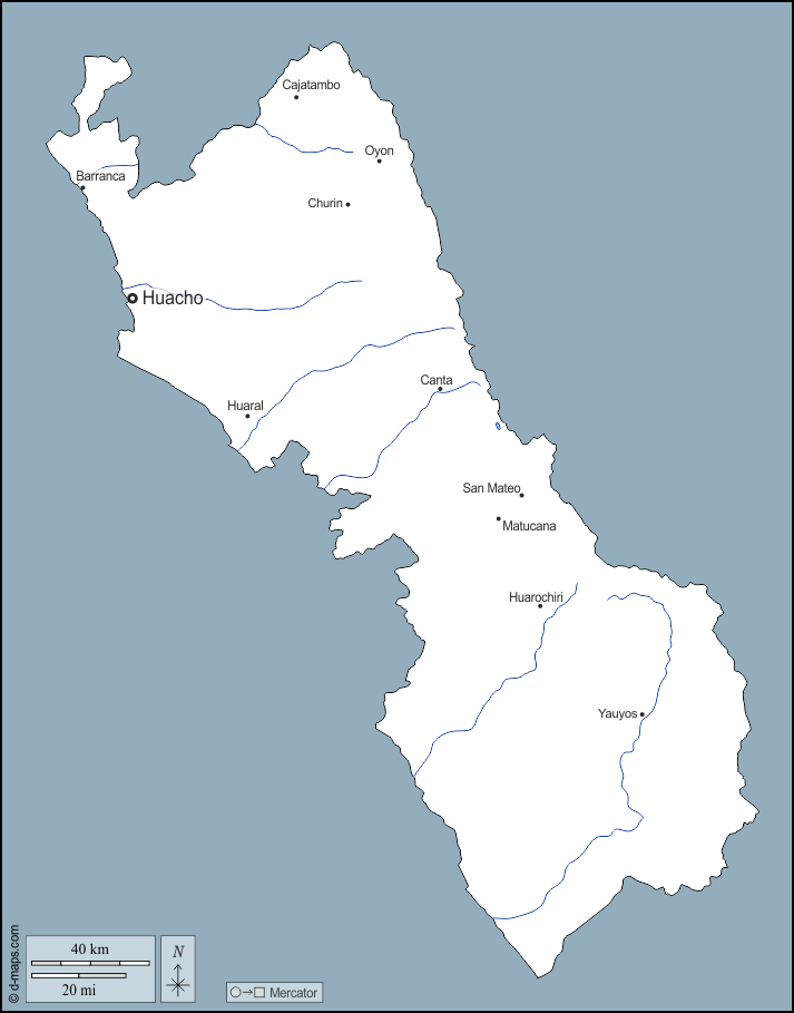 Região de Lima : d-maps.com: mapa livre, mapa em branco livre, mapa livre do esboço, mapa básico livre
 : contornos, hidrografia, principais cidades, nomes