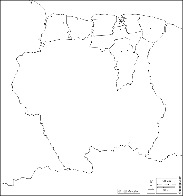 Surinam : d-maps.com: mapa gratuito, mapa mudo gratuito, mapa en blanco gratuito, plantilla de mapa : fronteras, distritos, principales ciudades, blanco