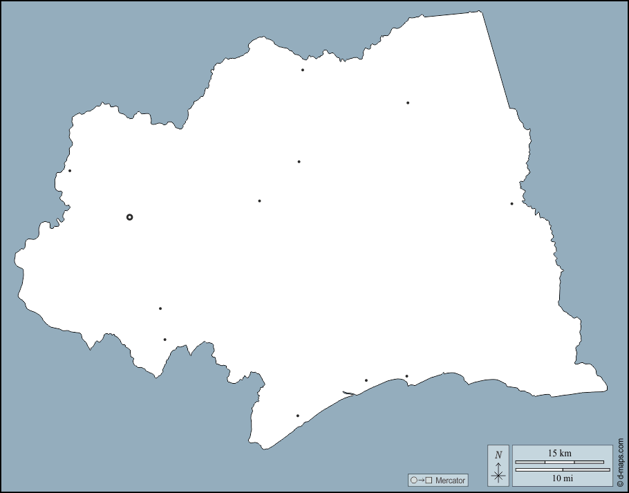 カネロネス県 : d-maps.com: 無料地図, 無料の空の地図, 無料のアウトラインマップ, 無料のベースマップ
 : 輪郭, 主要都市