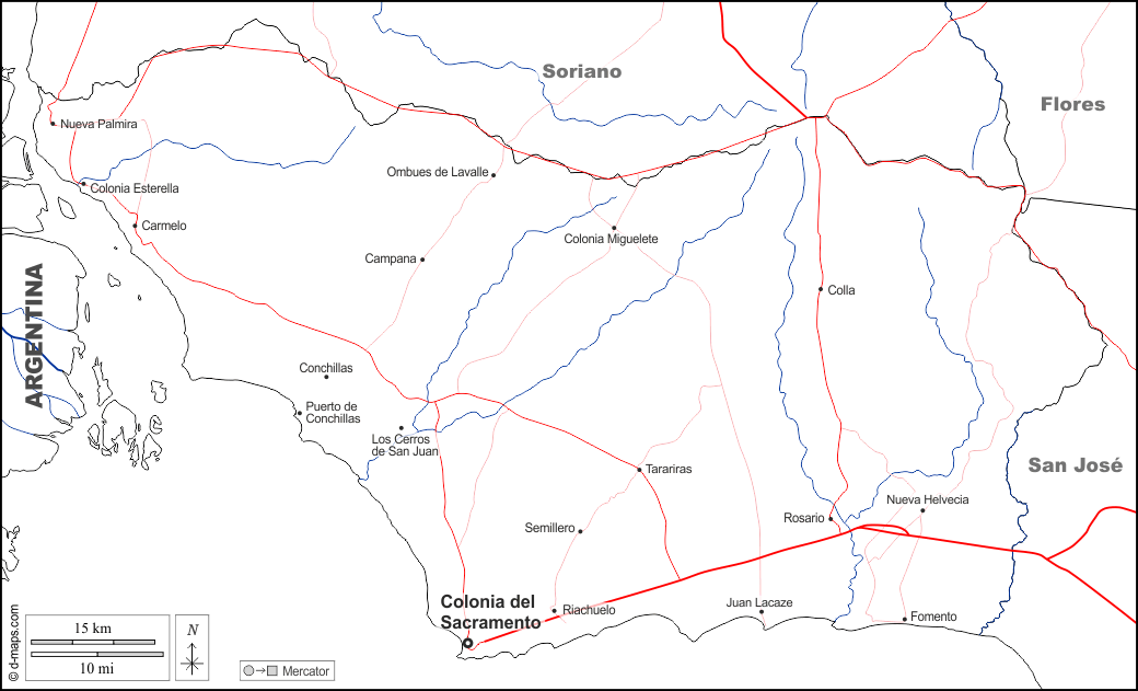 Colonia : d-maps.com: mapa livre, mapa em branco livre, mapa livre do esboço, mapa básico livre
 : fronteiras, hidrografia, principais cidades, estradas, nomes, branco