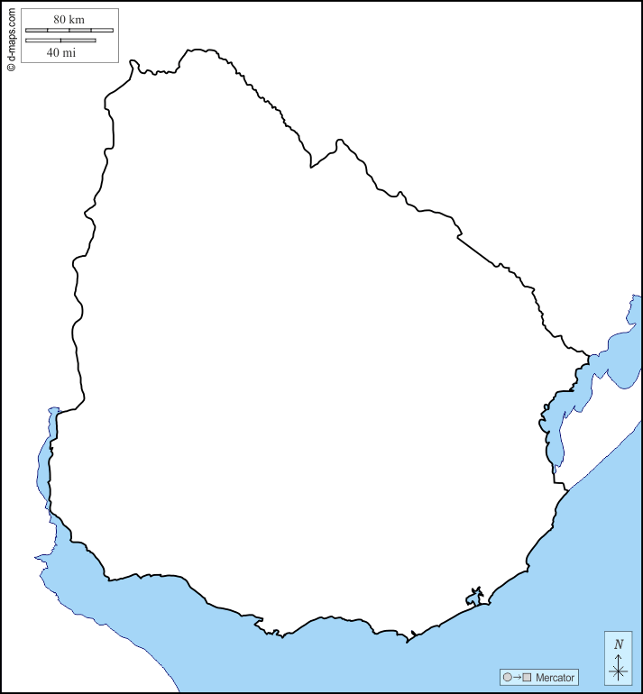 Uruguay : d-maps.com: mapa gratuito, mapa mudo gratuito, mapa en blanco gratuito, plantilla de mapa : costas, límites