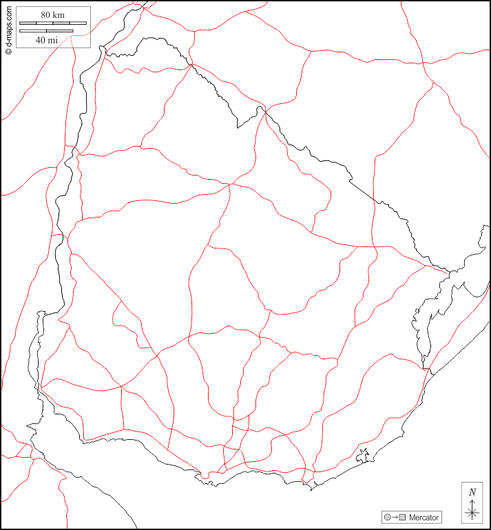 उरुग्वे : d-maps.com: नि: शुल्क मानचित्र, नि: शुल्क रिक्त नक्शा, नि: शुल्क रूपरेखा मानचित्र, नि: शुल्क आधार मानचित्र
 : सीमाओं, सड़कों, सफेद