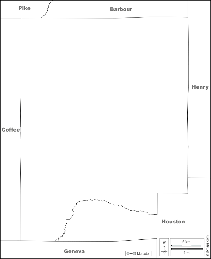 Contea di Dale : d-maps.com: mappa gratuita, mappa muta gratuita, cartina muta gratuita : frontiere, nomi, bianco
