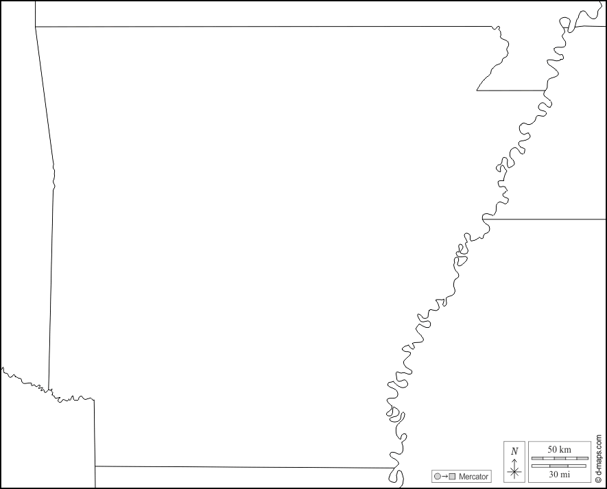 Arkansas : d-maps.com: free map, free blank map, free outline map, free base map : boundaries, white