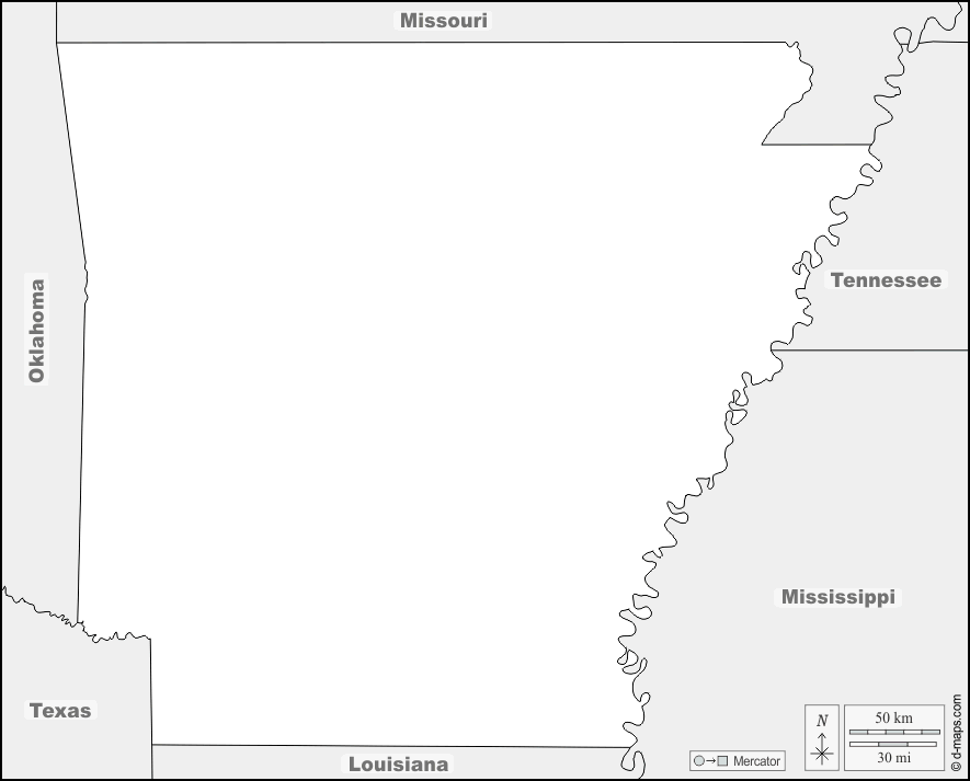 Arkansas : d-maps.com: free map, free blank map, free outline map, free base map : boundaries, names