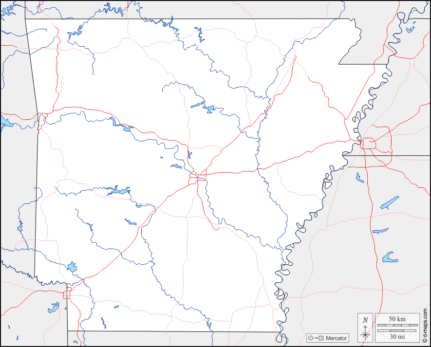 Arkansas : d-maps.com: free map, free blank map, free outline map, free base map : boundaries, hydrography, roads