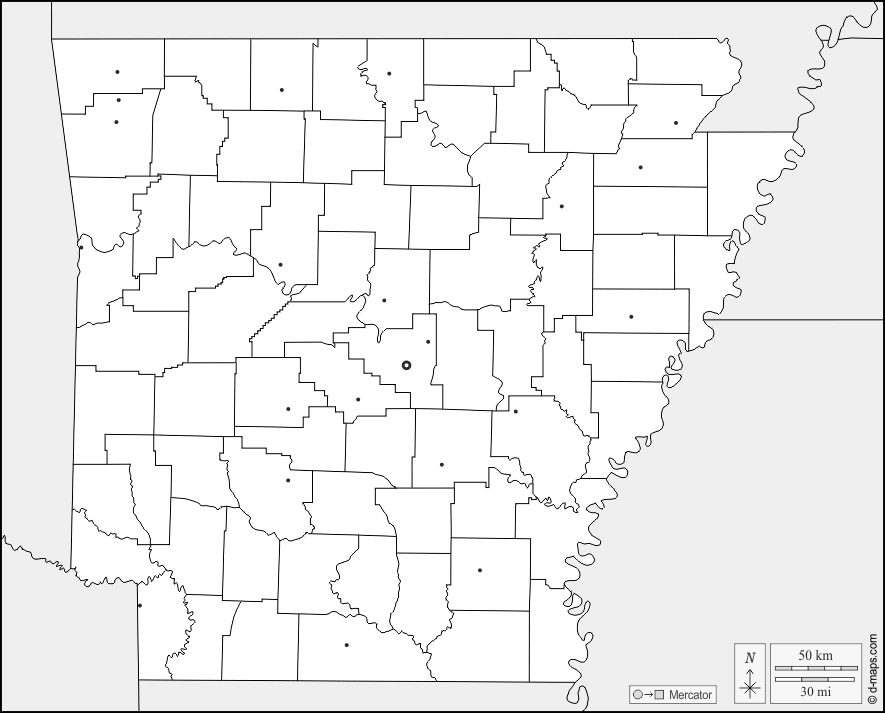 Arkansas : d-maps.com: mappa gratuita, mappa muta gratuita, cartina muta gratuita : frontiere, contee, principali città