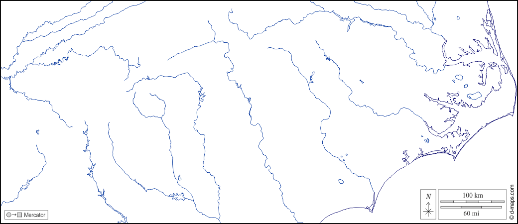 North Carolina : d-maps.com: mapa livre, mapa em branco livre, mapa livre do esboço, mapa básico livre
 : costas, hidrografia, branco