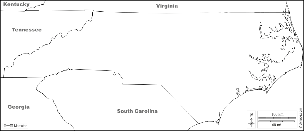 North Carolina : d-maps.com: free map, free blank map, free outline map, free base map : boundaries, names, white