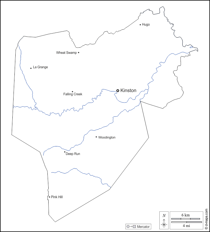 Ленуар Каунти : d-maps.com: Бесплатная карта, бесплатная карта, свободная карта, Бесплатная базовая карта
 : контур, гидрографии, Главные города, имена, Белый