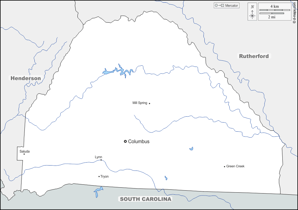 Contea di Polk : d-maps.com: mappa gratuita, mappa muta gratuita, cartina muta gratuita : frontiere, idrografia, principali città, nomi