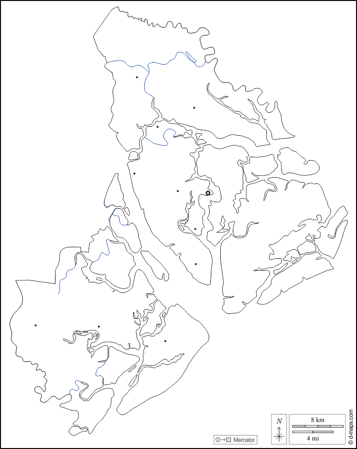 Contea di Beaufort : d-maps.com: mappa gratuita, mappa muta gratuita, cartina muta gratuita : contorni, idrografia, principali città, bianco